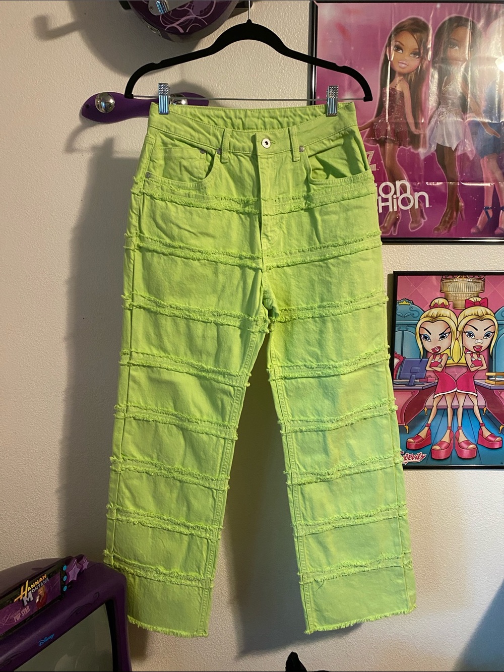 Lime Green Ragged Jeans